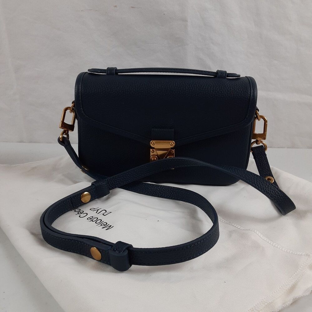 DUYP Melodie Cecile Pebbled Leather Shoulder Bag Crossbody Push Lock Flap